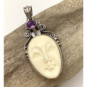 Vintage Sajen Designer Goddess Sterling Silver Amethyst Pendant